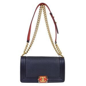 Chanel Boy Flap Cube Embossed Lambskin Navy Leather Shoulder Bag Bag